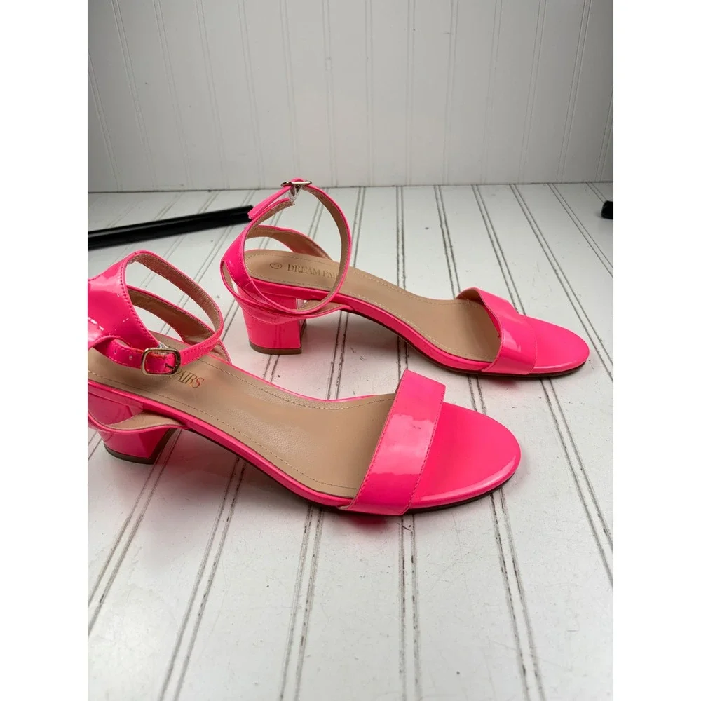Dream Pairs Hot Neon Pink Patent Leather Block Heel Sandals Women's Size 11